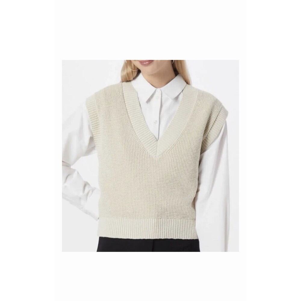 Madewell Sweater Vest Womens Small Ivory Cable Knit Cotton V Neck Sleeveless